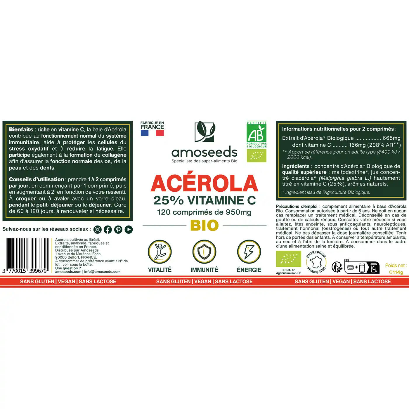 Acérola Bio, 25% Vitamine C | 120 comprimés - Image 6