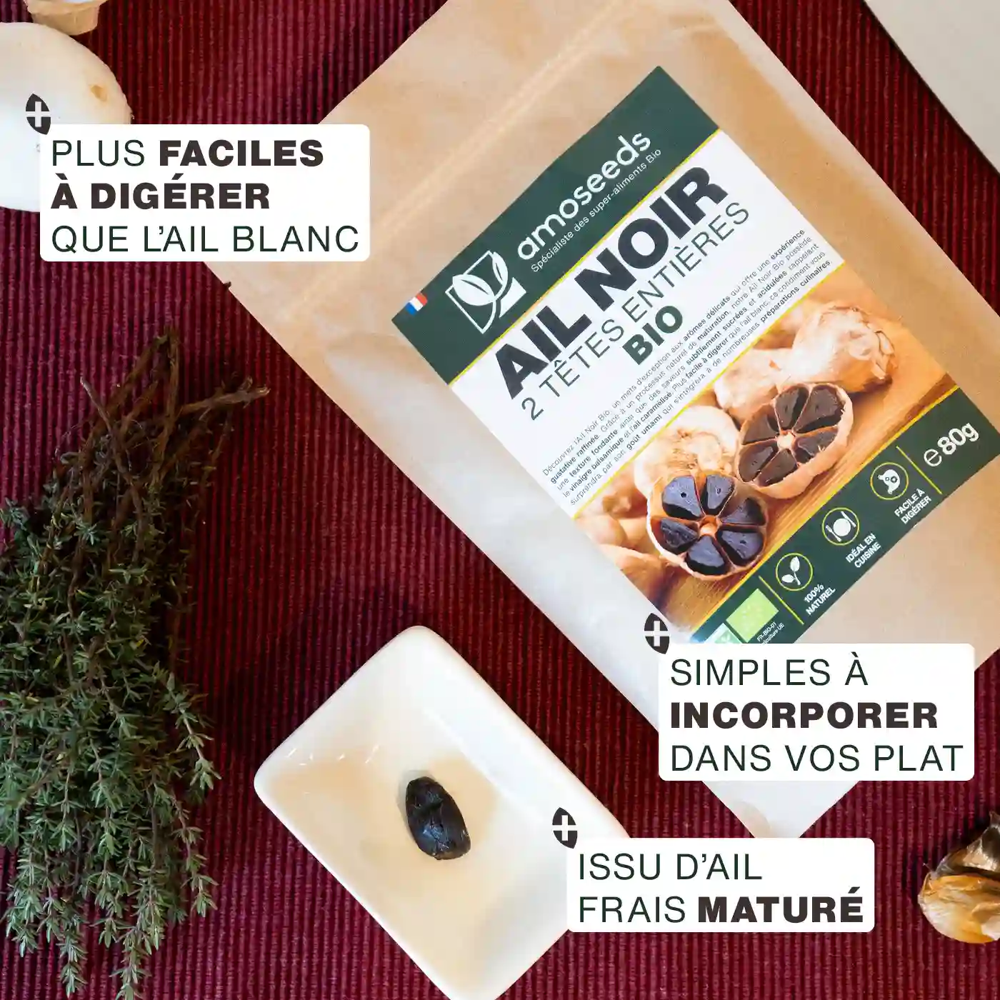 Ail Noir Bio, 2 têtes entières - Image 3