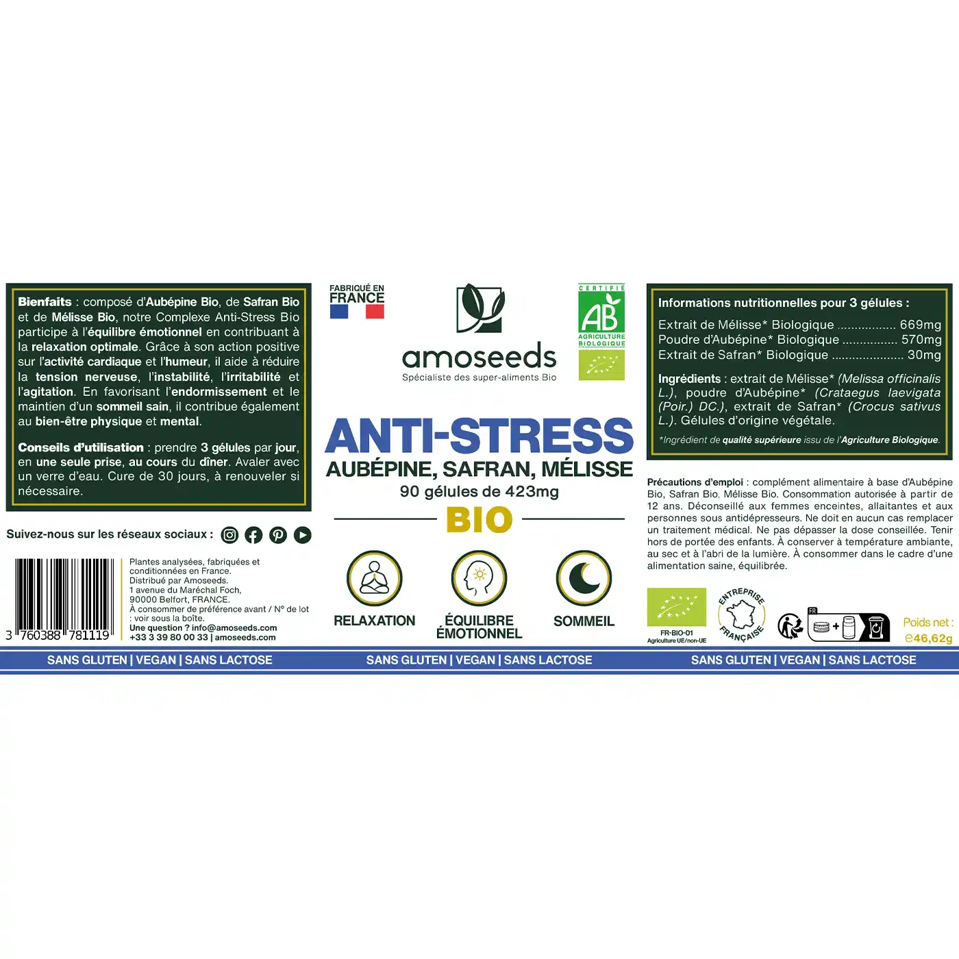 Complexe Anti-stress Bio, Aubépine, Safran, Mélisse | 90 gélules - Image 6