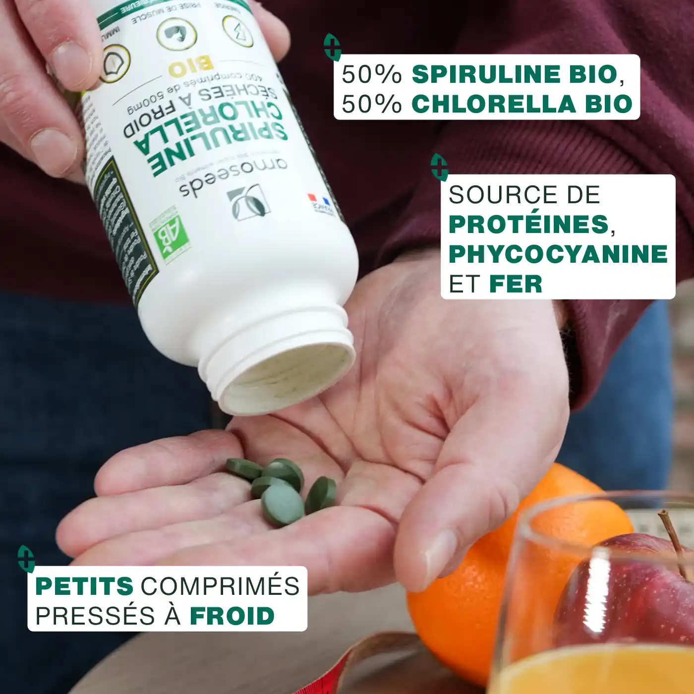 Mix Spiruline et Chlorella Bio, 17% phycocyanine | 400 comprimés - Image 3