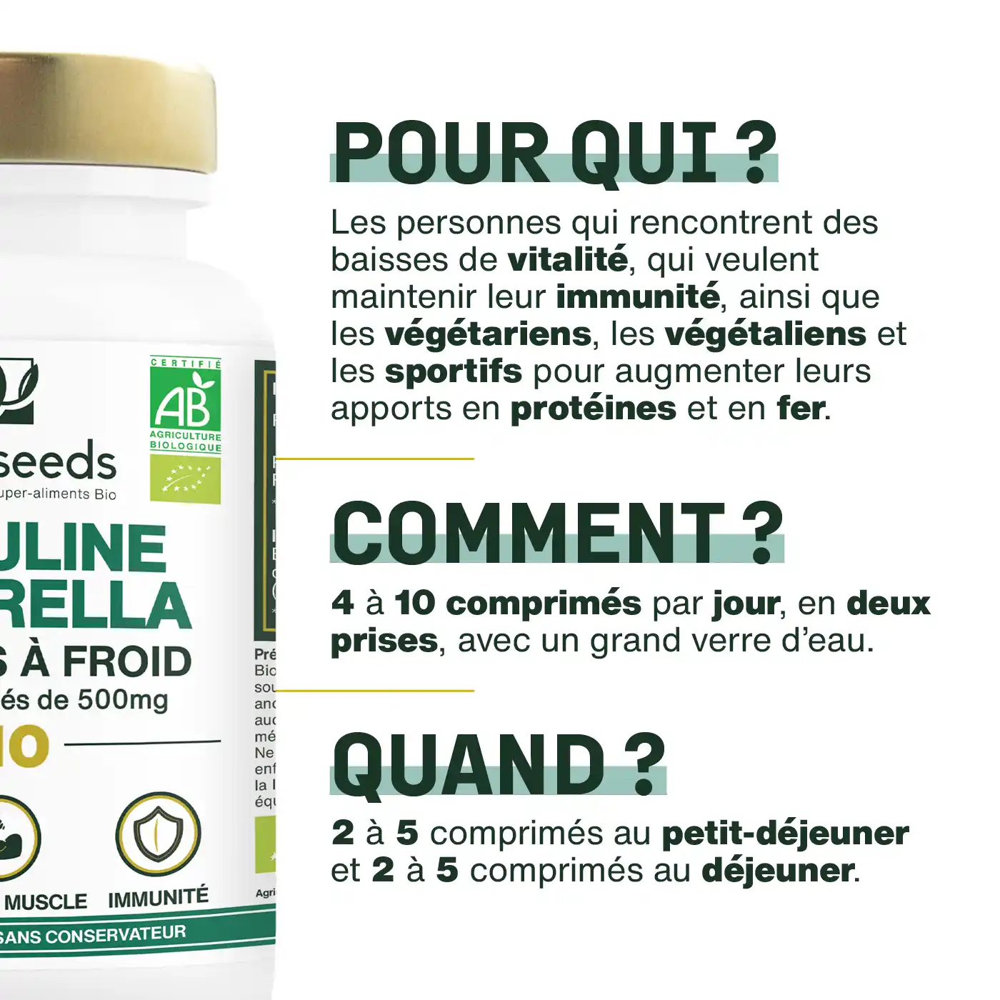 Mix Spiruline et Chlorella Bio, 17% phycocyanine | 400 comprimés - Image 4