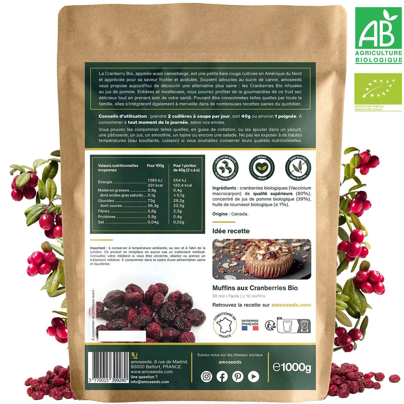 Cranberries Entières Bio 1kg - Image 5