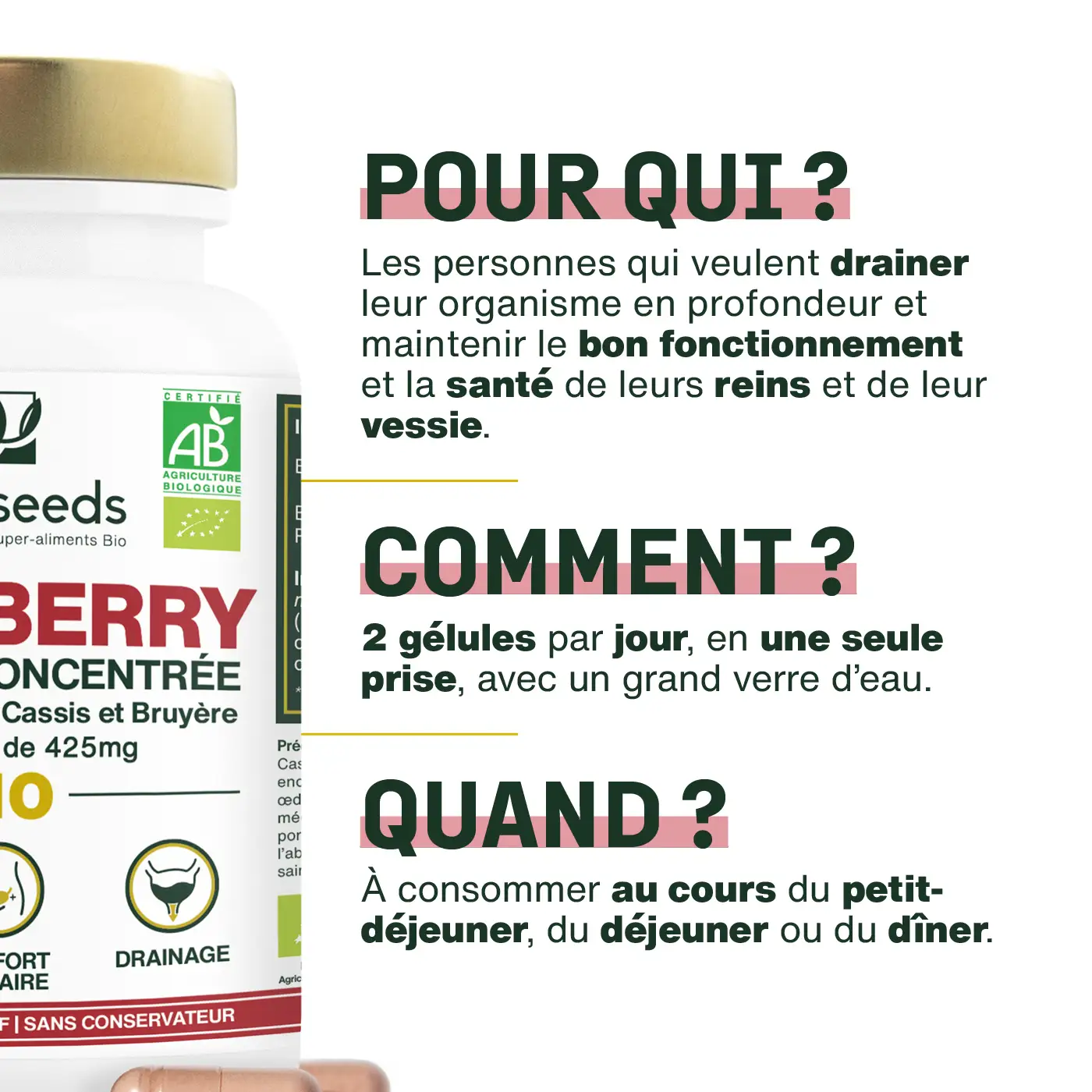 Cranberry Bio, 5% PAC, Formule avec Cassis et Bruyère Bio | 60 gélules - Image 4