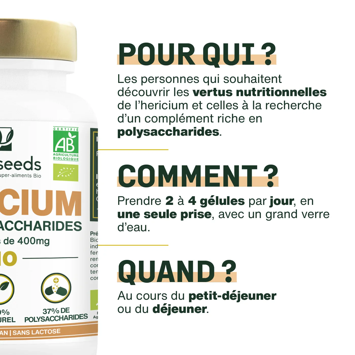 Hericium Bio, 37% Polysaccharides | 120 gélules - Image 4