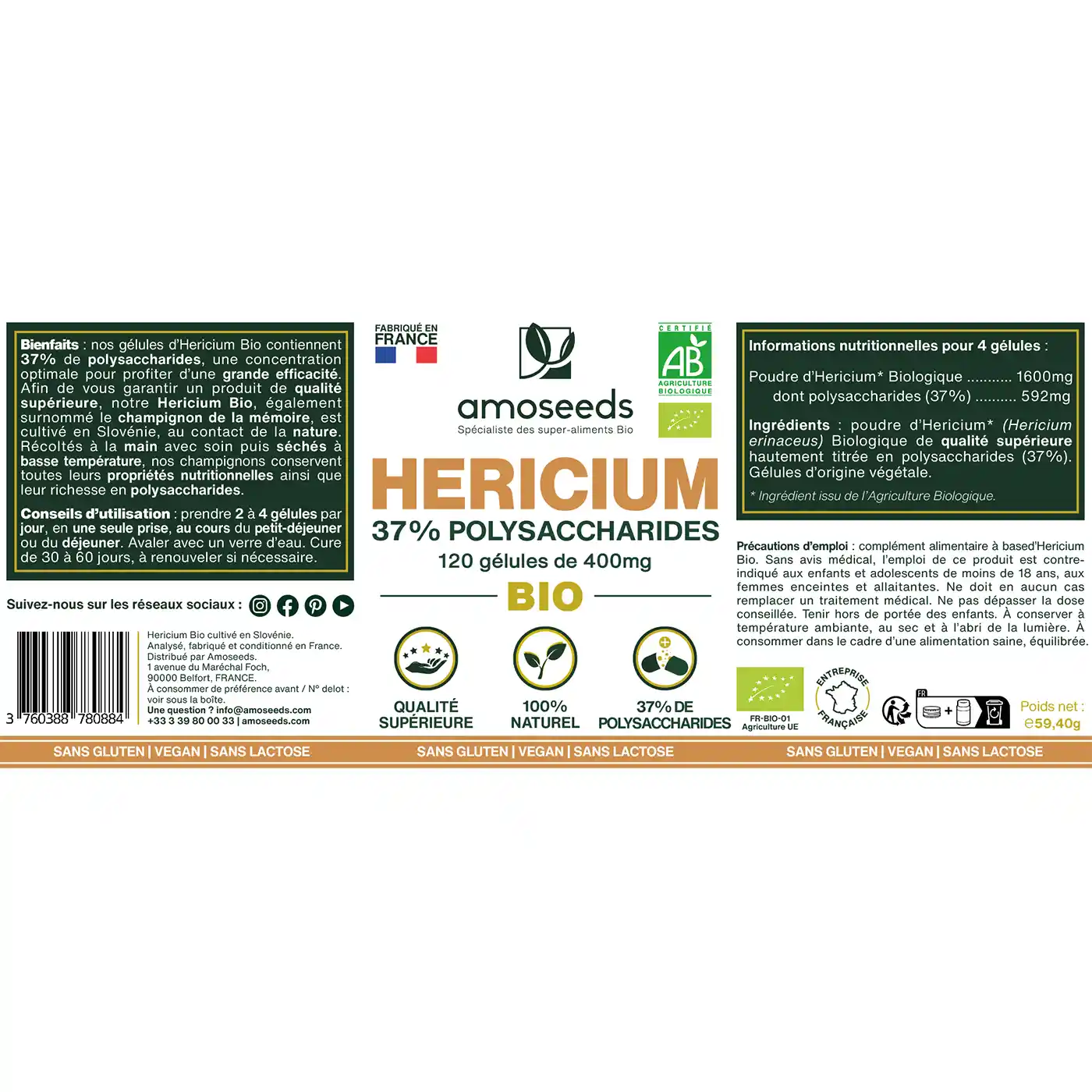 Hericium Bio, 37% Polysaccharides | 120 gélules - Image 6