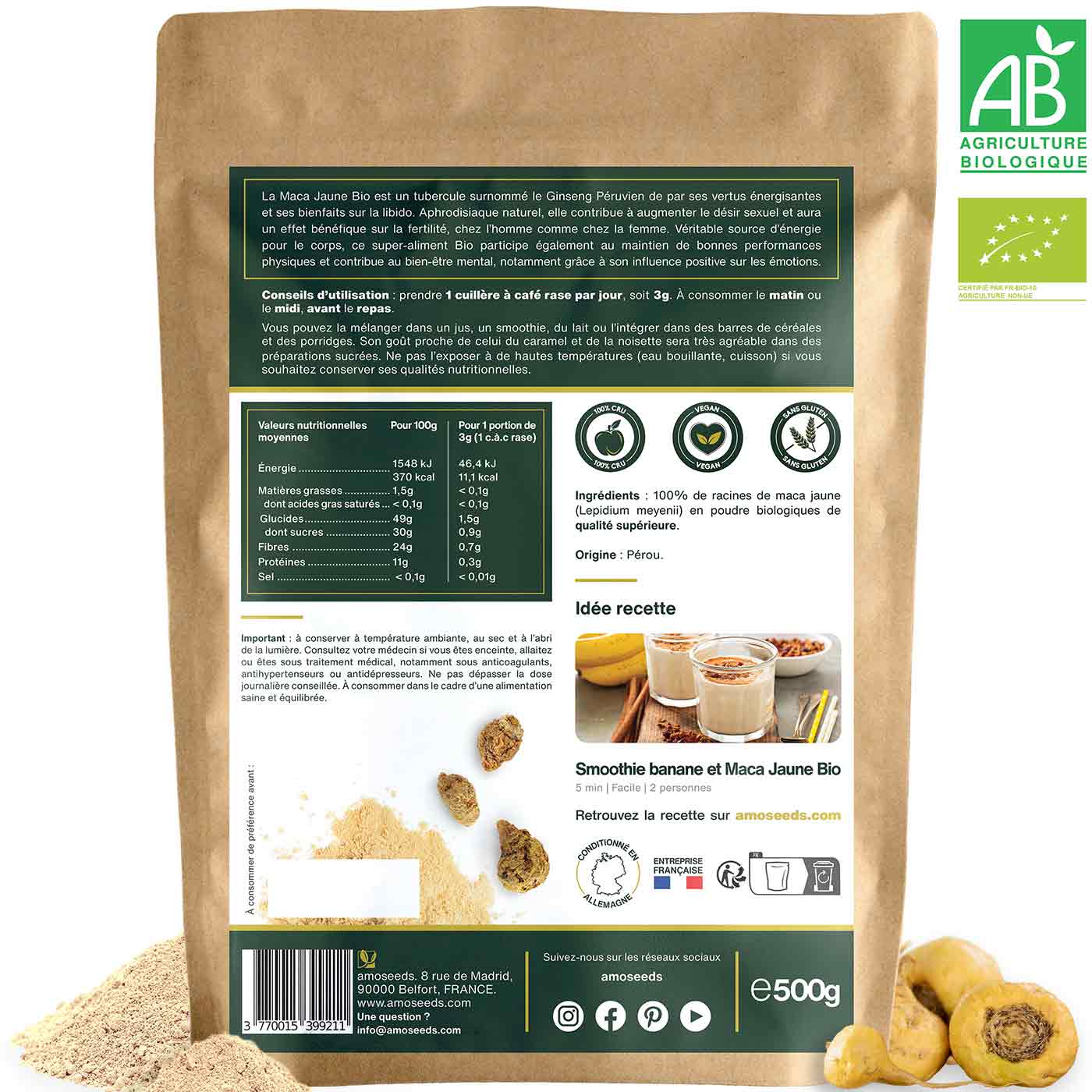 Maca Jaune en Poudre Bio 500g - Image 6
