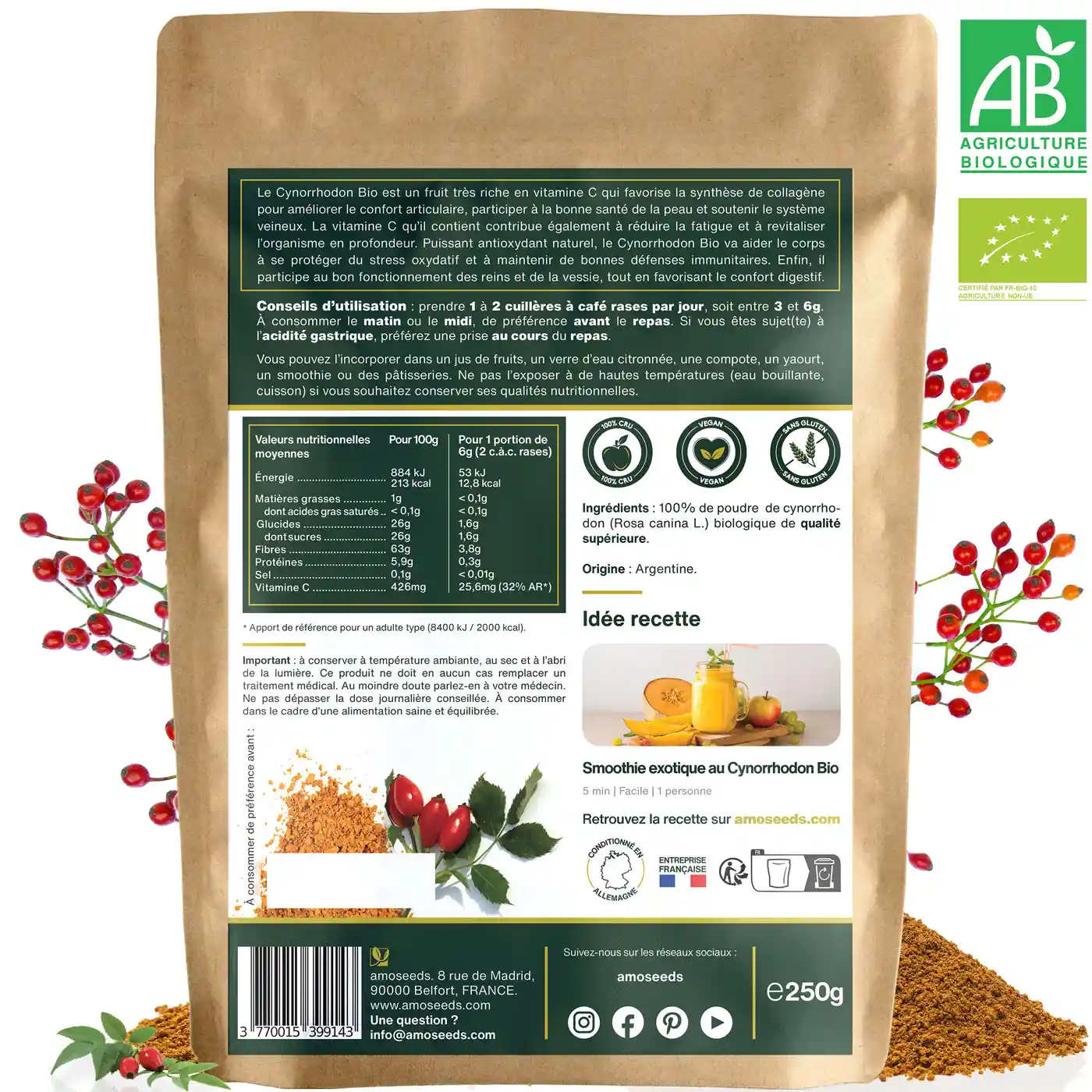 Poudre de Cynorrhodon Bio 250g - Image 6